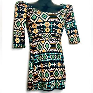 Long Sleeve Dress with Geometric Pattern